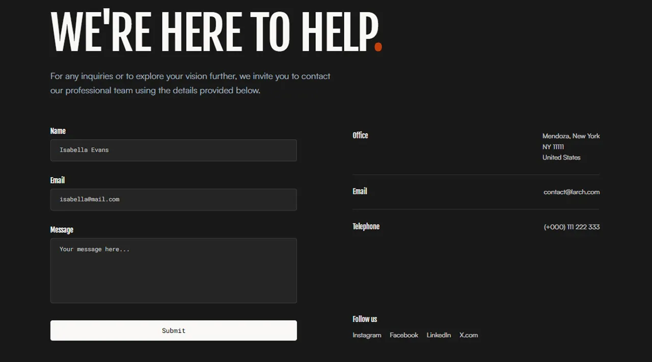 Larch Agency template — Contact view