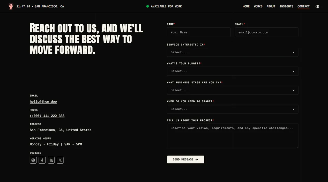 Service Folio template — Contact view