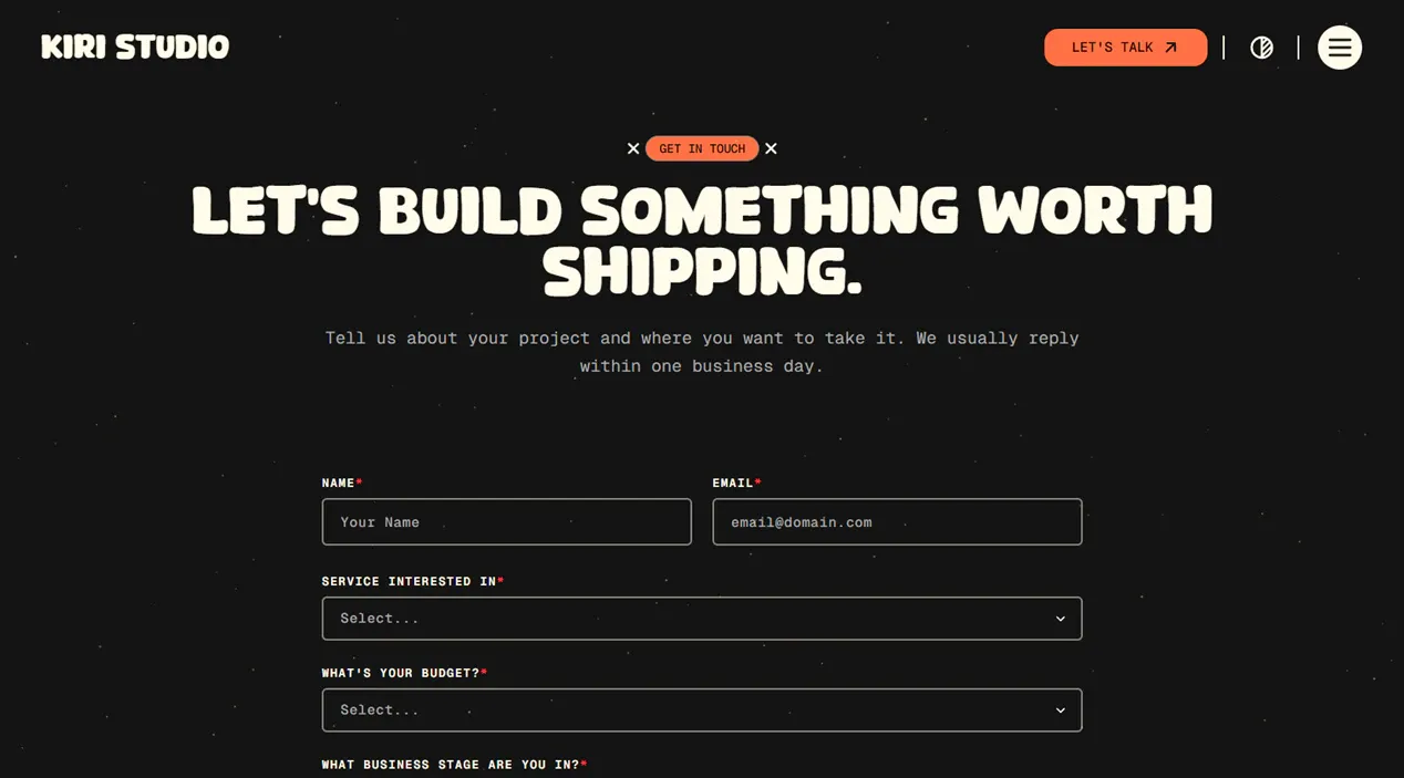 Kiri Studio template — Contact view