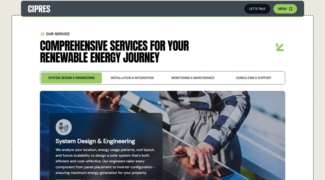 Cipres Solar template — Services view