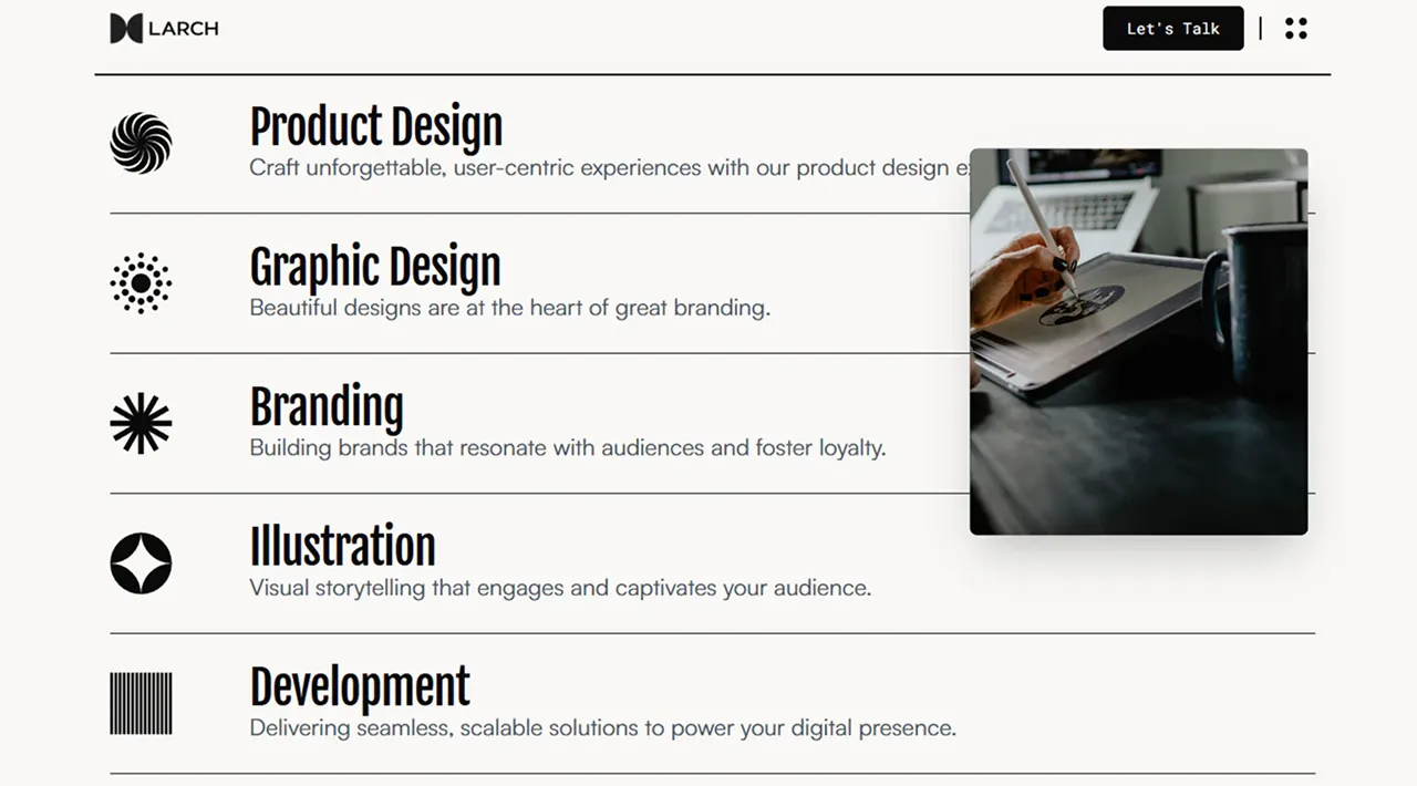 Larch Agency template — Services home view