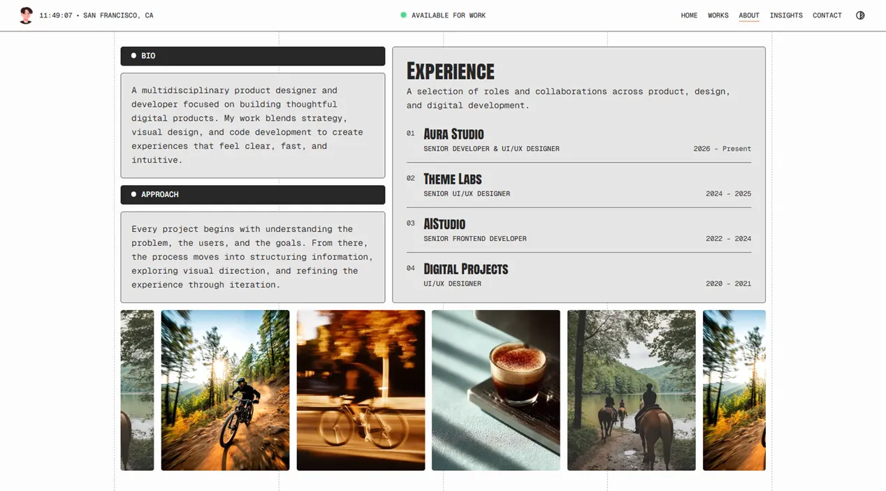 Service Folio template — About view